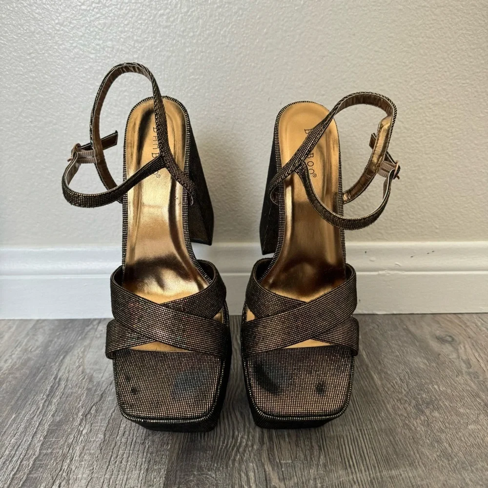 Bronze Ankle Strap Square toe Chunky  Platforms